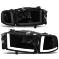 94-02 Dodge Ram LED DRL Headlights - Black Housing Smoke Lens