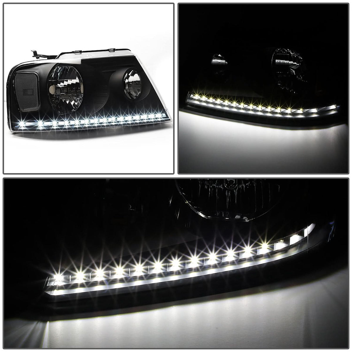 04-08 Ford F-150 / 06-08 Lincoln Mark LT LED DRL Headlights - Black