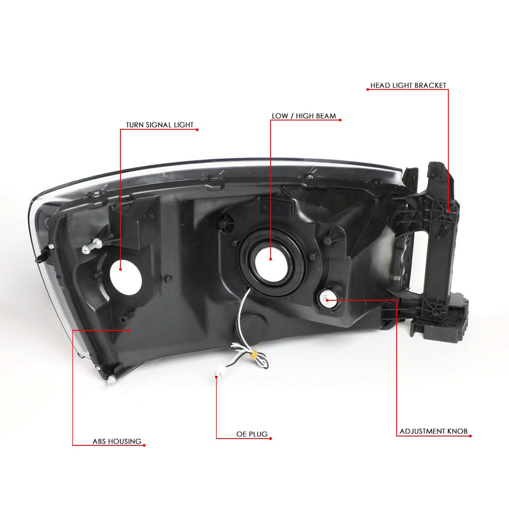 06-09 Dodge Ram LED DRL Headlights - Black Housing Amber Corner