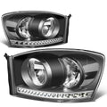 06-09 Dodge Ram LED DRL Headlights Black Housing Clear Corner
