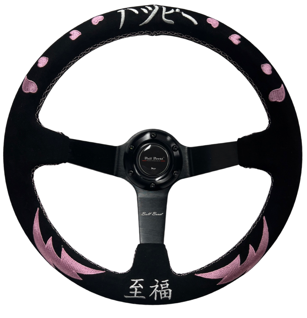 Bliss Heart Suede Steering Wheel + Hub Adapter Kit For Toyota Corolla, Hilux Pickup