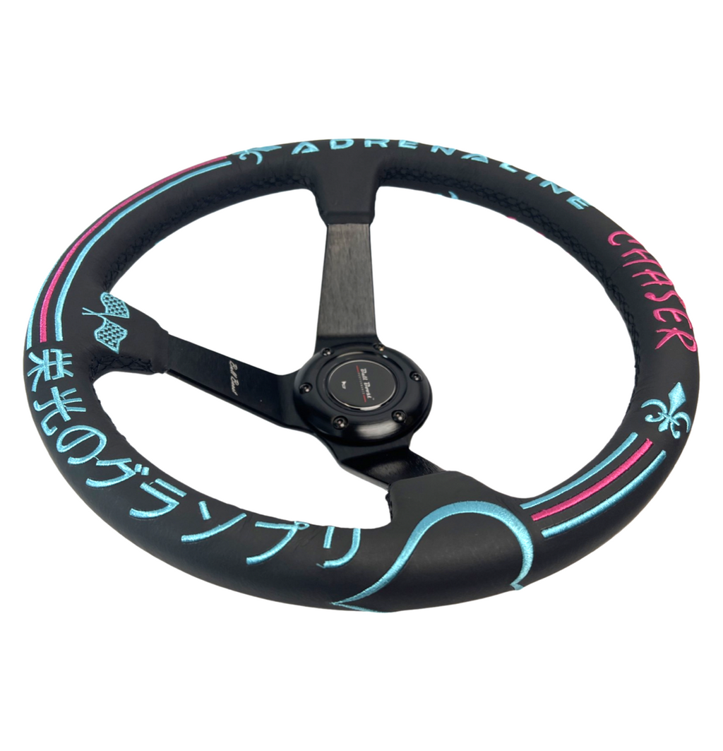 Leather 6-Bolt Deep Dish Racing Steering Wheel + Hub Adapter Boss Kit for Civic, Del Sol, Integra