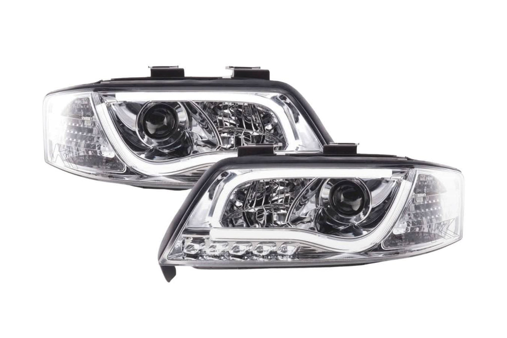 Audi A6 (C5 4B) Chrome LED Headlights with Daytime Running Lights (1997-2001) - With R87 approval
