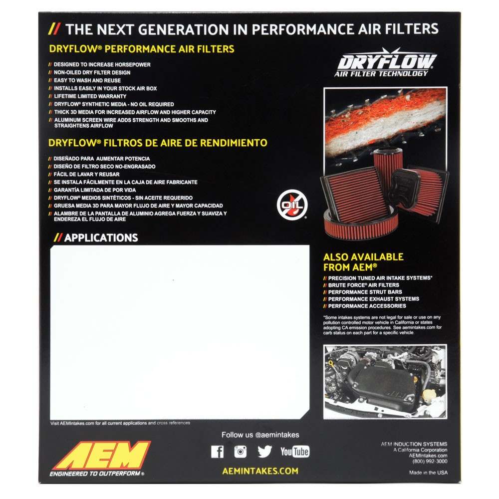 AEM Induction DryFlow Air Filter AIP28-20296