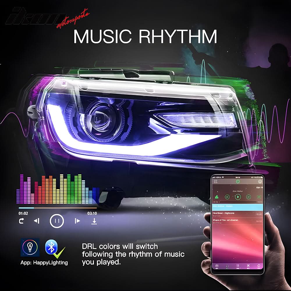 2014-2015 Chevy Camaro 6th Gen Style DRL LED Headlights with 20 Colors