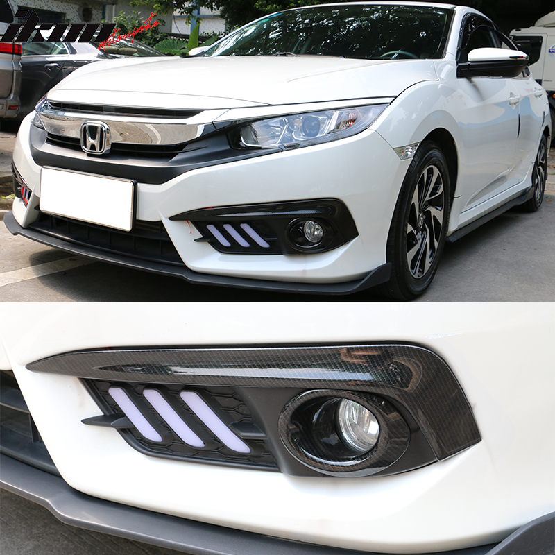 2016-2018Â Honda Civic Fog Lights Cover Eye Lid Trim Carbon Fiber Print