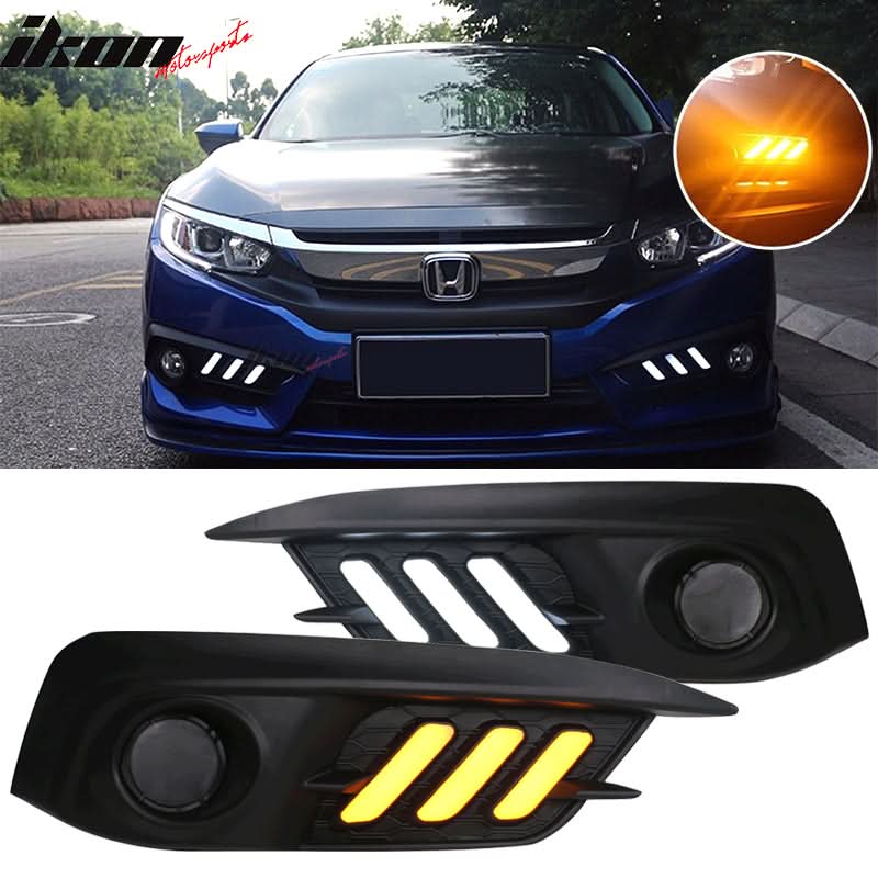2016-2018Â Honda Civic LED Amber & White Fog light Bezels Cover 2DR 4DR