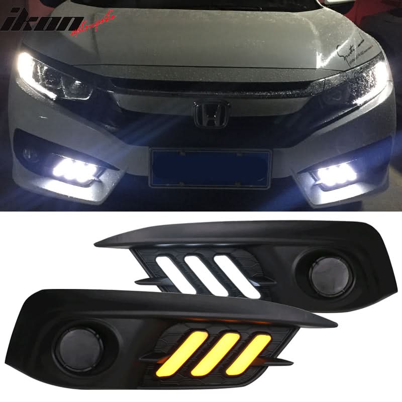 2016-2018Â Honda Civic LED Amber & White Fog light Bezels Cover 2DR 4DR