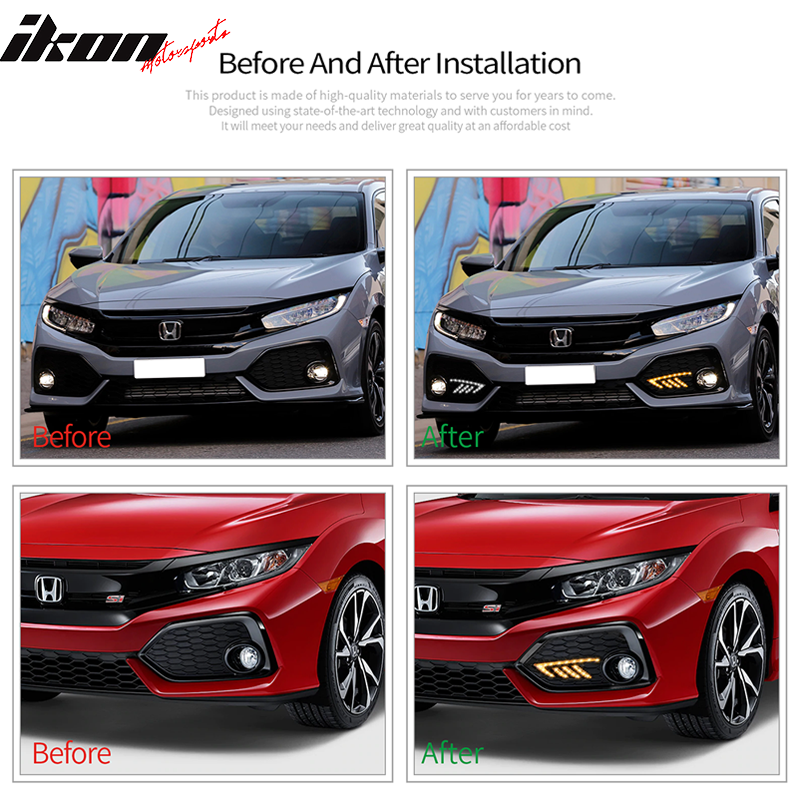 2017-2018Â Honda Civic DRL Fog Light Covers Yellow Signal