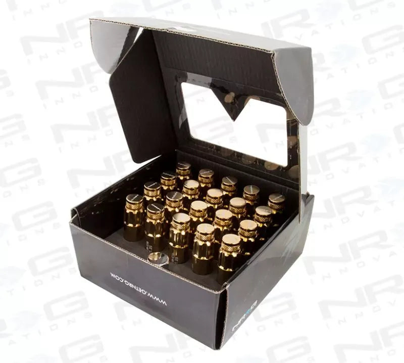 NRG 20-piece 700 Series M12 x 1.25 Steel Lug Nut and dust cap cover Set Chrome Gold plus lock socket
