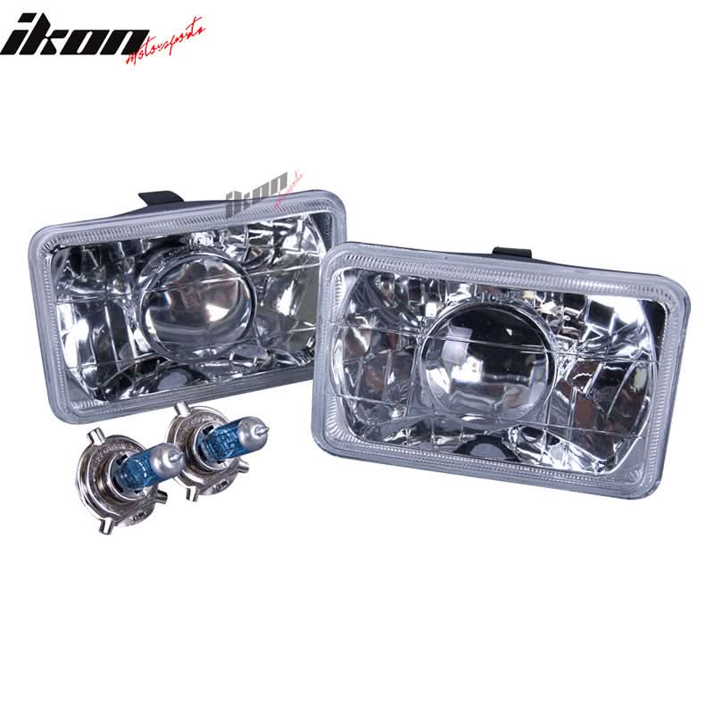 Universal 2PCS 6"x4" Sealed Beam Headlights W/Diamond Chrome Housing