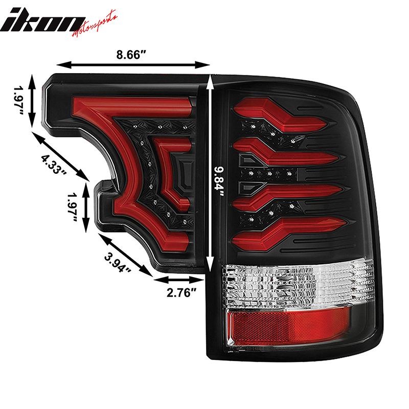 2009-2016 Dodge Ram 1500-3500 Clear Lens Black Housing LED Tail Lights