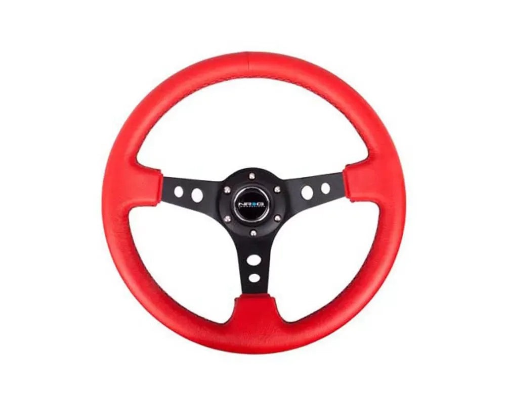 NRG Red Leather with Black Stitching 3inch Deep 350mm Sport Steering Wheel Universal