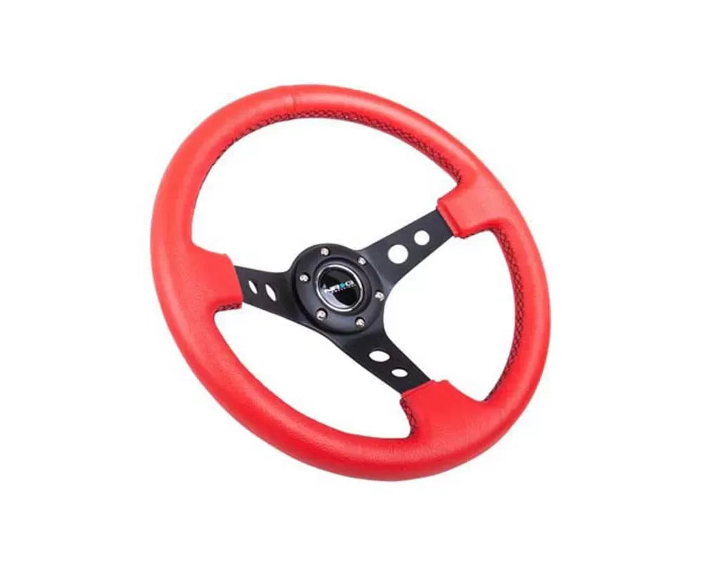 NRG Red Leather with Black Stitching 3inch Deep 350mm Sport Steering Wheel Universal