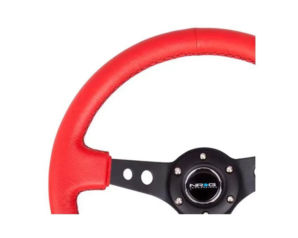 NRG Red Leather with Black Stitching 3inch Deep 350mm Sport Steering Wheel Universal