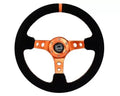 NRG Reinforced Steering Whl - 350MM Sport Steering Whl 3" Deep - Black Suede Orange Center Mark Orange Stitching And Ora