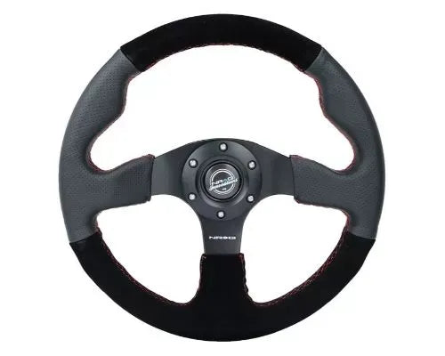 NRG Reinforced Steering Whl- 320MM Sport Leather Suede Steering Whl Red Stitch