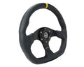 NRG Reinforced Steering Whl - 320MM Sport Leather Flat Bottom Yellow Center Mark