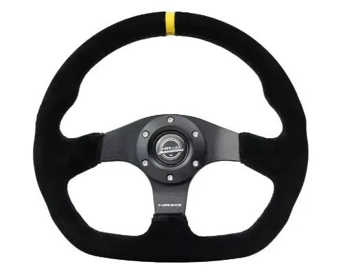 NRG Reinforced Steering Whl - 320MM Sport Suede Flat Bottom Yellow Center Mark
