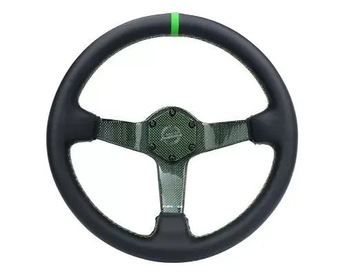NRG Carbon Fiber Steering Whl 350MM Green Carbon Fiber Green Stiching Green Center Mark Leather