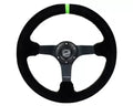 NRG Reinforced Steering Whl - 3" Deep 5MM Matte Black Spoke 350MM Sport Steering Whl Black Suede Neon Green Baseball Sti