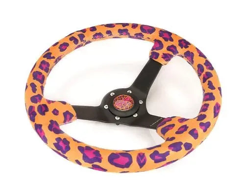 NRG Reinforced Steering Whl - 350MM Sport Steering Whl 3' Deep Savage Orange Leopard Printed Micro Fiber Vegan Material 