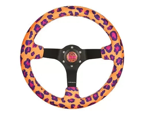 NRG Reinforced Steering Whl - 350MM Sport Steering Whl 3' Deep Savage Orange Leopard Printed Micro Fiber Vegan Material 