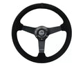 NRG 350MM Sport Steering Whl 1.5' Deep Black Suede Black Stitching - Matte Black Solid Spokes