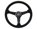 NRG 350MM Sport Steering Whl 1.5' Deep Black Alcantara Black Stitching - Matte Black Solid Spokes