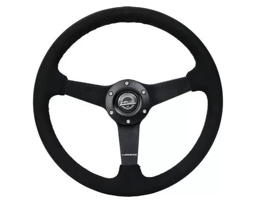 NRG 350MM Sport Steering Whl 1.5' Deep Black Alcantara Black Stitching - Matte Black Solid Spokes