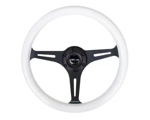 NRG Classic Wood Grain Whl - 350MM 3 Black Spokes- Glow-In-The-Dark Blue Color