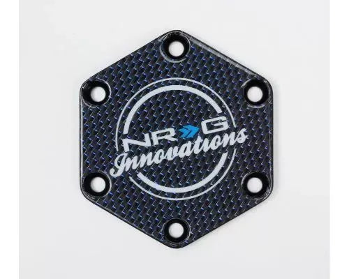 NRG Carbon Fiber W/ Blue Texalium Fabrics Horn Delete Button Circular Logo Front / Back