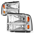 05-07 Ford Super Duty One Piece Headlight Chrome Housing Amber Reflector