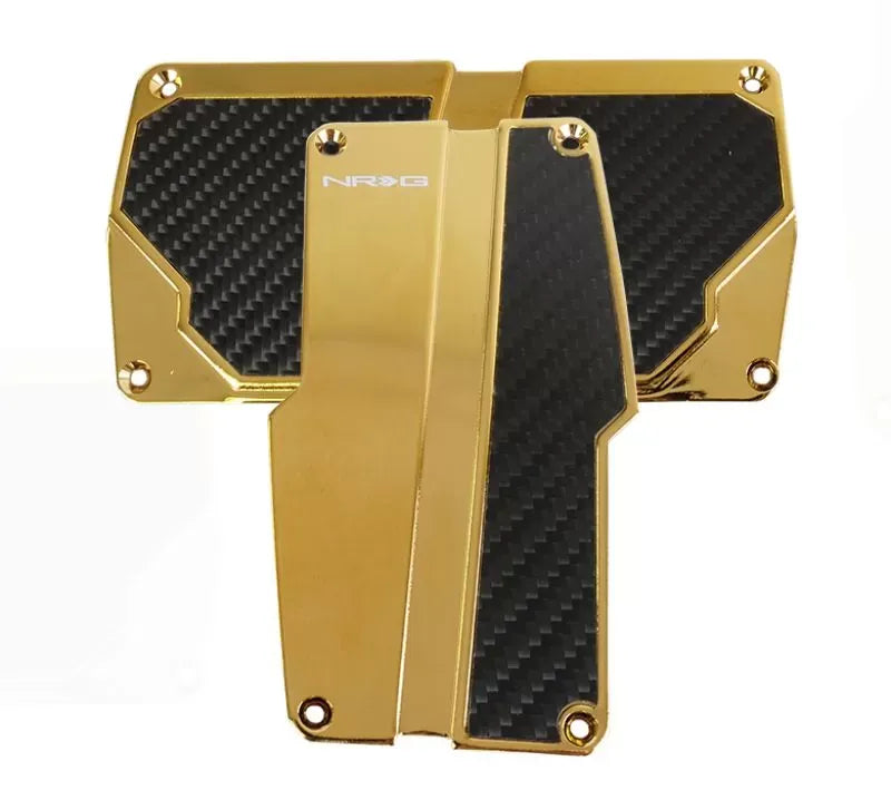 NRG Aluminum Pedal Pad Cover Pl2-Piece ATes Brushed Chrome Gold  Black Carbon 2-Piece AT