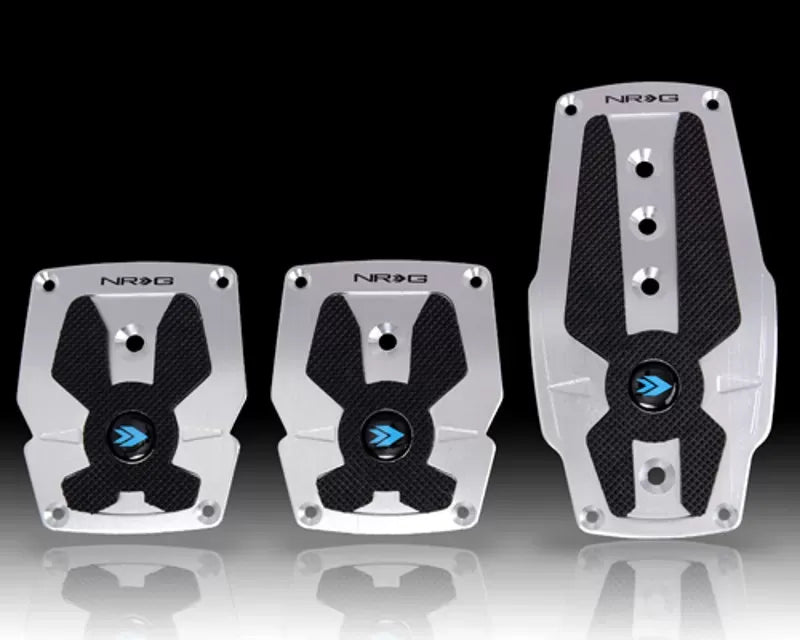 NRG Silver Manual Brushed Aluminum Sport Pedal with Black Rubber Inserts Universal