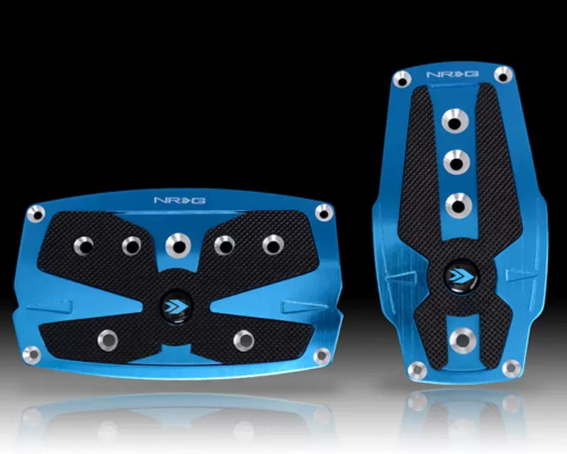 NRG Blue Automatic Brushed Aluminum Sport Pedal with Black Rubber Inserts Universal