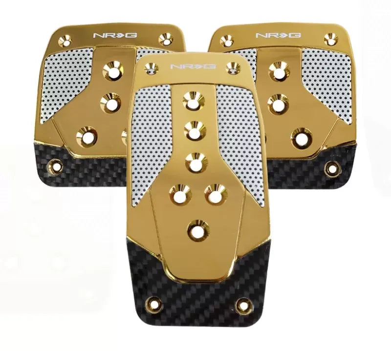 NRG Aluminum Pedal Pad Cover Plates Chrome Gold Black Carbon 3-Piece MT