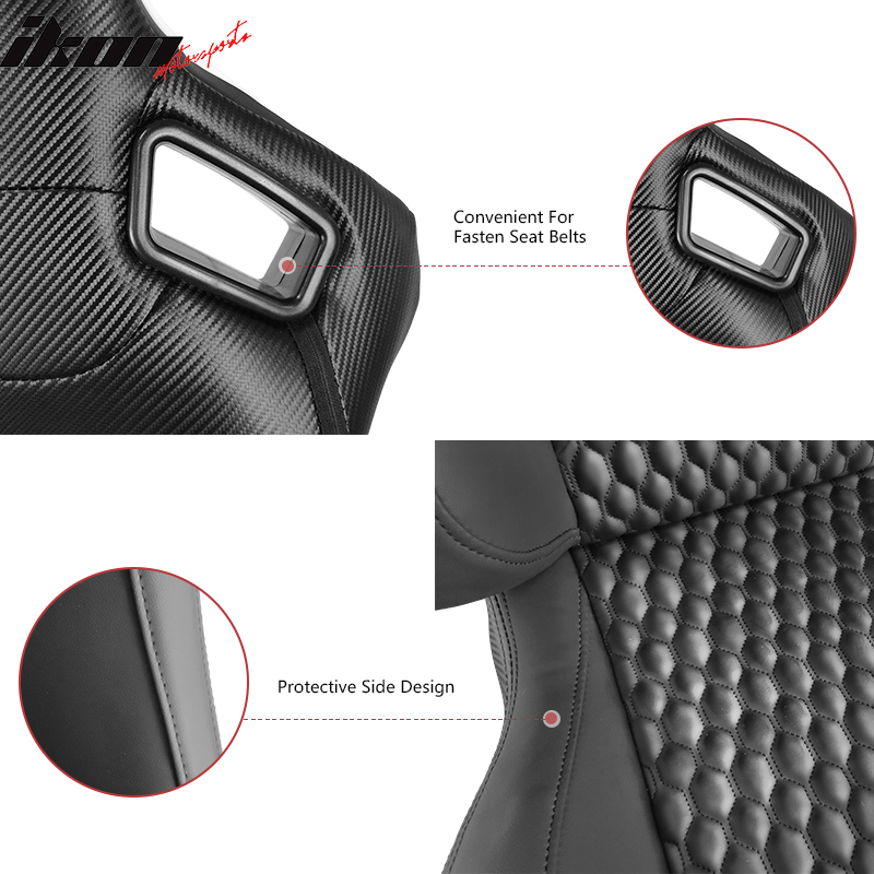 Universal Black Racing Seat with Dual Sliders PU Carbon Leather