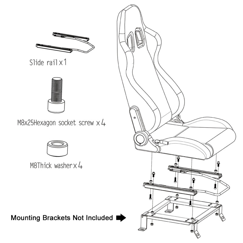 Universal Reclinable Left Driver Side Racing Seat Dual Slider