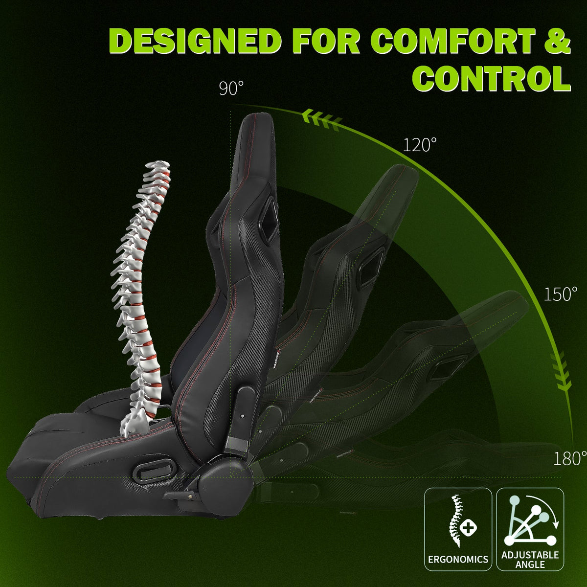 Universal Reclinable Bucket Racing Seat Dual Slider PU Carbon Leather