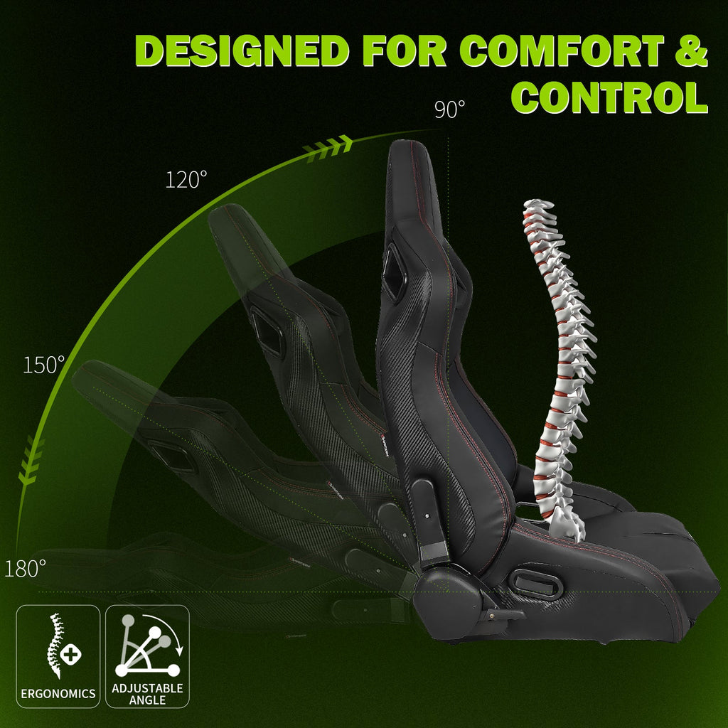 Universal Reclinable Bucket Racing Seat Dual Slider PU Carbon Leather