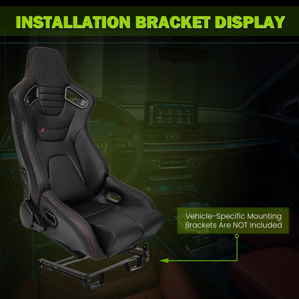 Universal Reclinable Bucket Racing Seat Dual Slider PU Carbon Leather