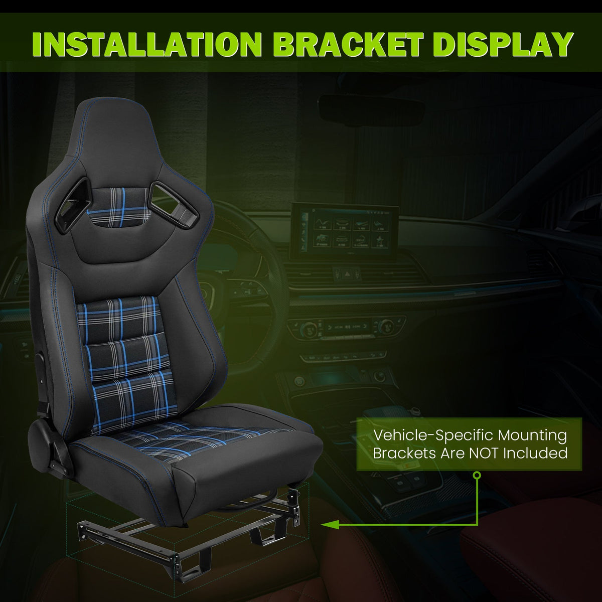 Universal Plaid Racing Seat Dual with Sliders PU Carbon Leather