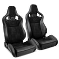 Universal 2x Reclinable Racing Seats Dual Slider Suede PU Carbon Leath