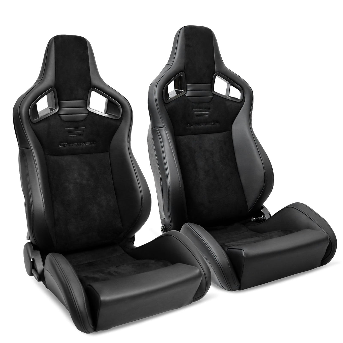 Universal 2x Reclinable Racing Seats Dual Slider Suede PU Carbon Leath
