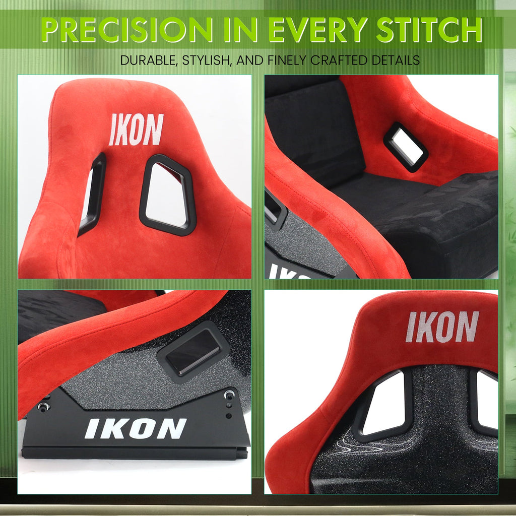 Universal Racing Bucket Seats Slider Suede Left+ Right Black Red