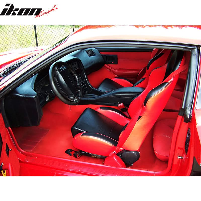 Universal Black Red PVC Leather Racing Bucket Seats Reclinable Slider