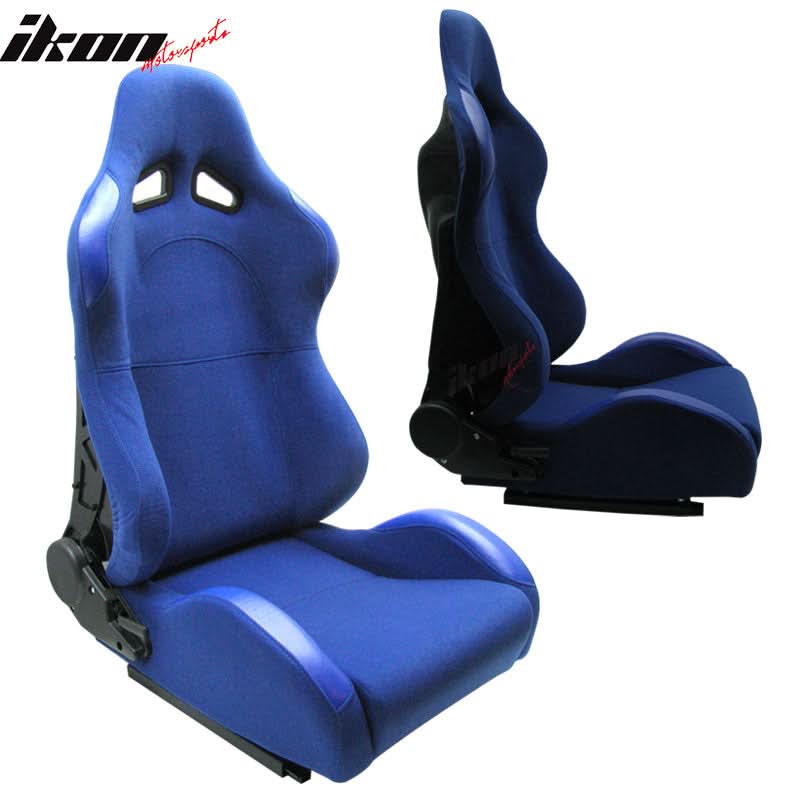 Universal JDM Sport Blue Racing Bucket Seats Cloth