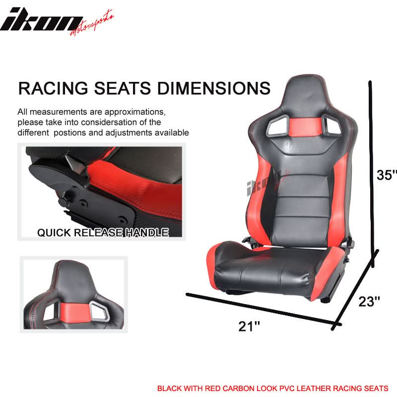 Universal JDM Sport Black Red Racing Seats Carbon Fiber Print