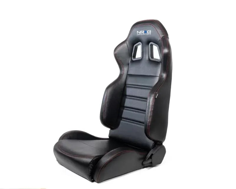 NRG Reclinable Racing Seat Black Leather with Red Stitching